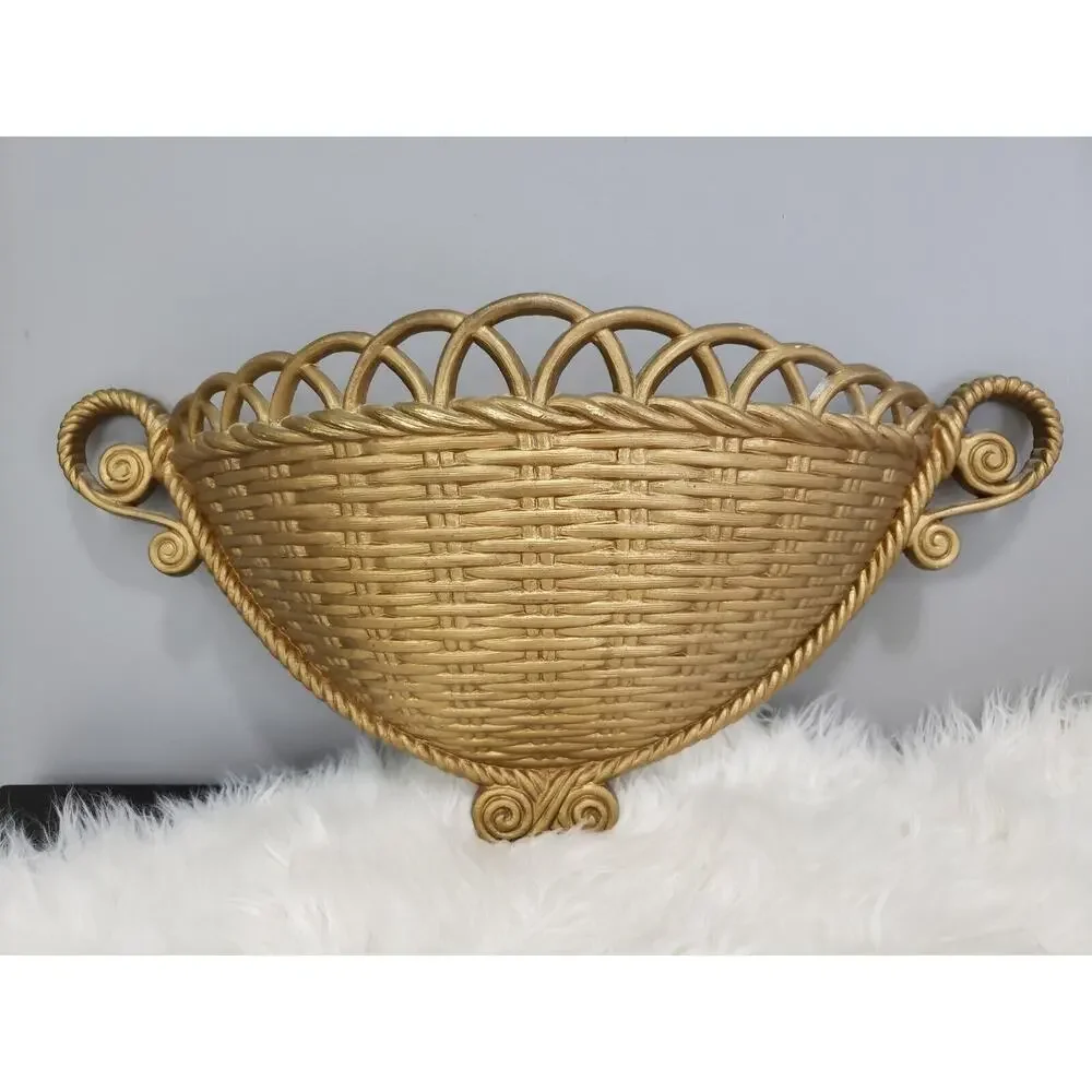 Burwood Vintage Wall‎ Pocket Hanging Planter Wall Faux Wicker Hollywood Regency